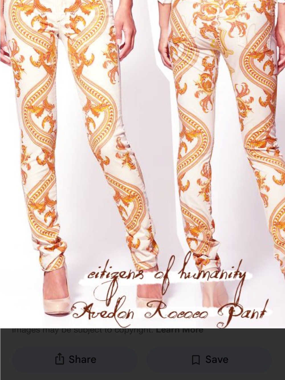 Citizens Of Humanity White Skinny Pant with Gold Rococo Print 29